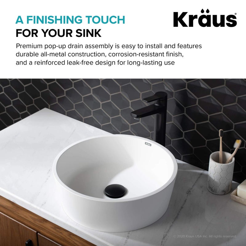 KRAUS Pop-Up Drain in Matte Black, PU-10MB - Image 3